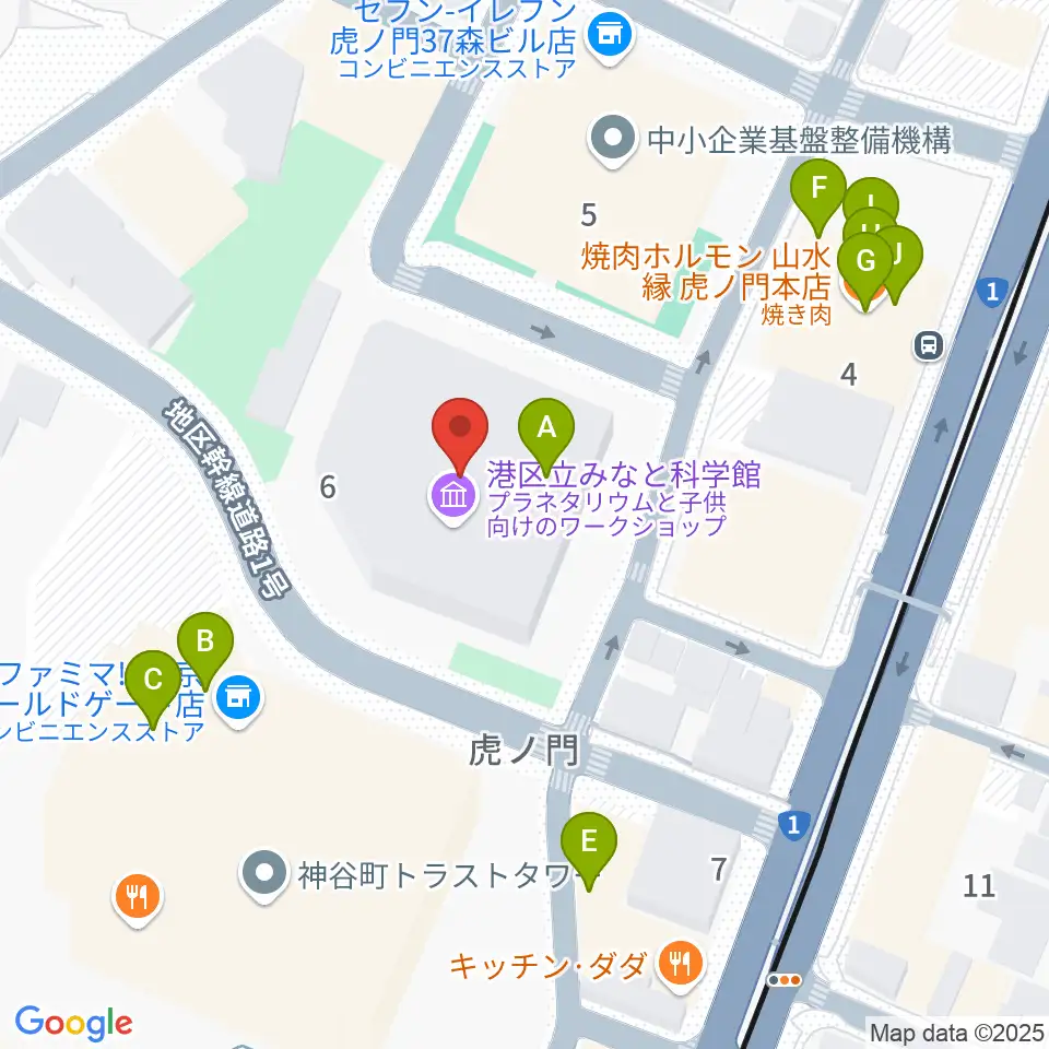 港区立みなと科学館周辺のファミレス・ファーストフード一覧地図