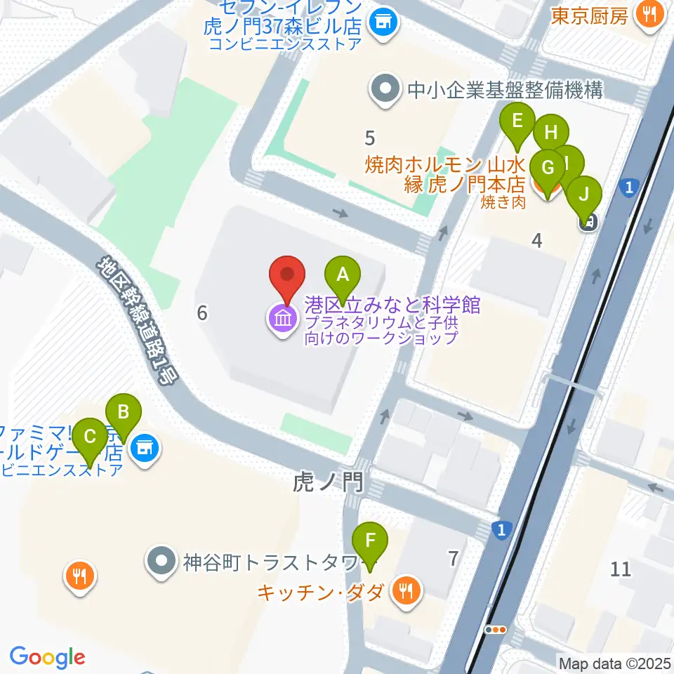 港区立みなと科学館周辺のファミレス・ファーストフード一覧地図