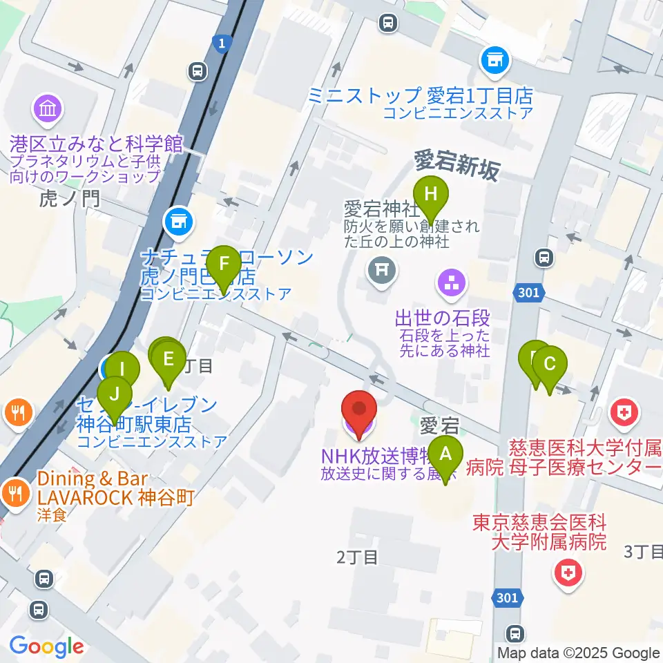 NHK放送博物館周辺のファミレス・ファーストフード一覧地図