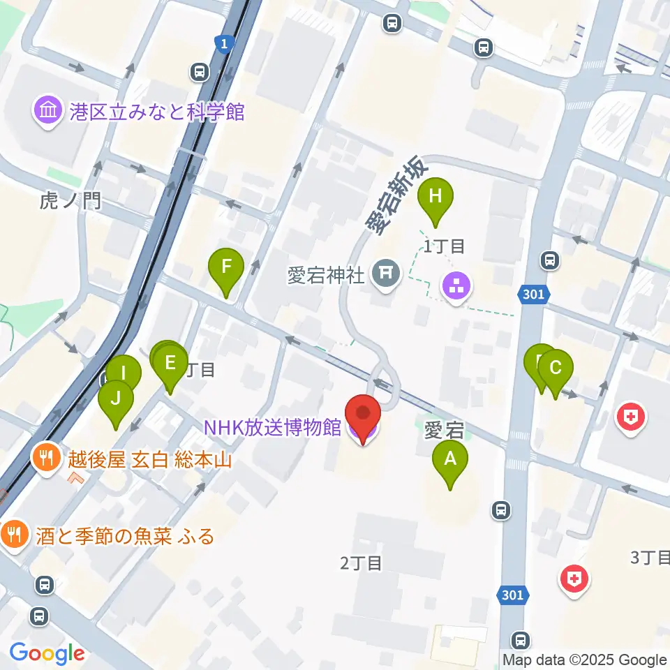 NHK放送博物館周辺のファミレス・ファーストフード一覧地図