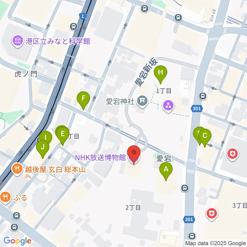 NHK放送博物館周辺のファミレス・ファーストフード一覧地図