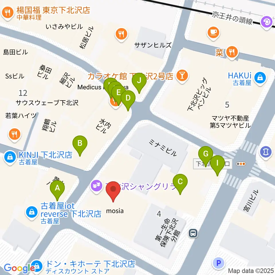 下北沢シャングリラ周辺のファミレス・ファーストフード一覧地図