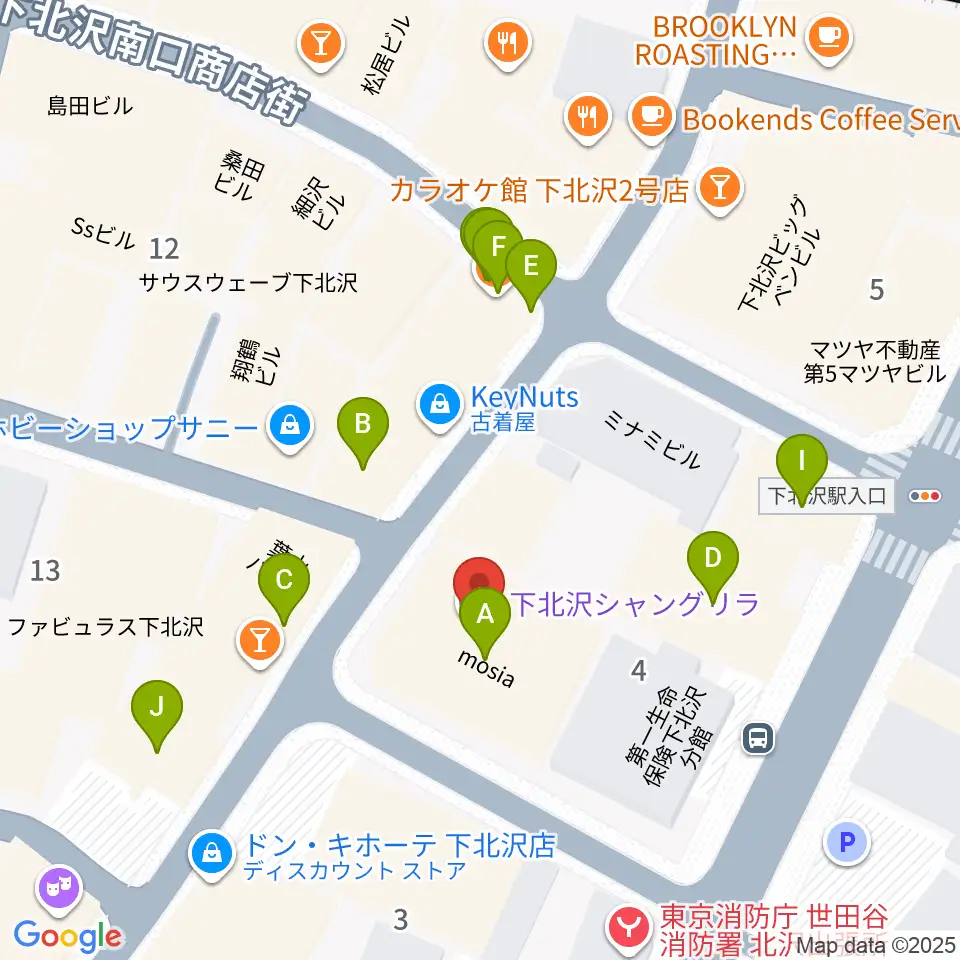 下北沢シャングリラ周辺のファミレス・ファーストフード一覧地図