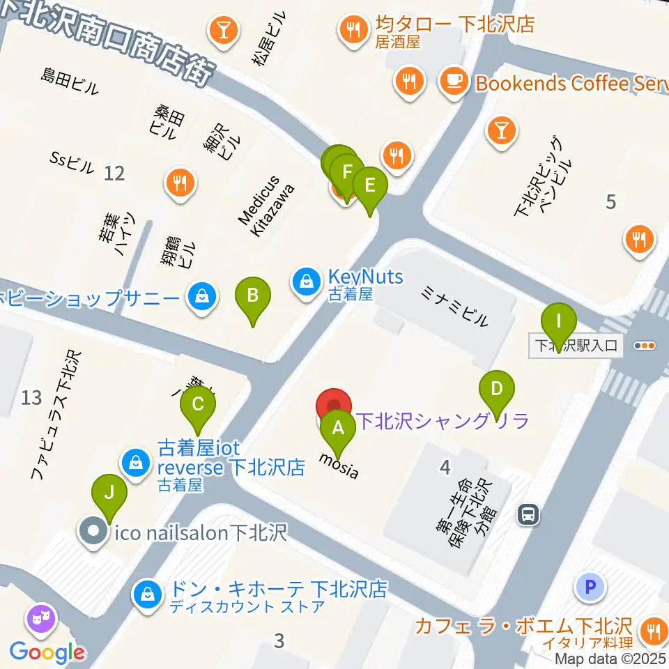 下北沢シャングリラ周辺のファミレス・ファーストフード一覧地図