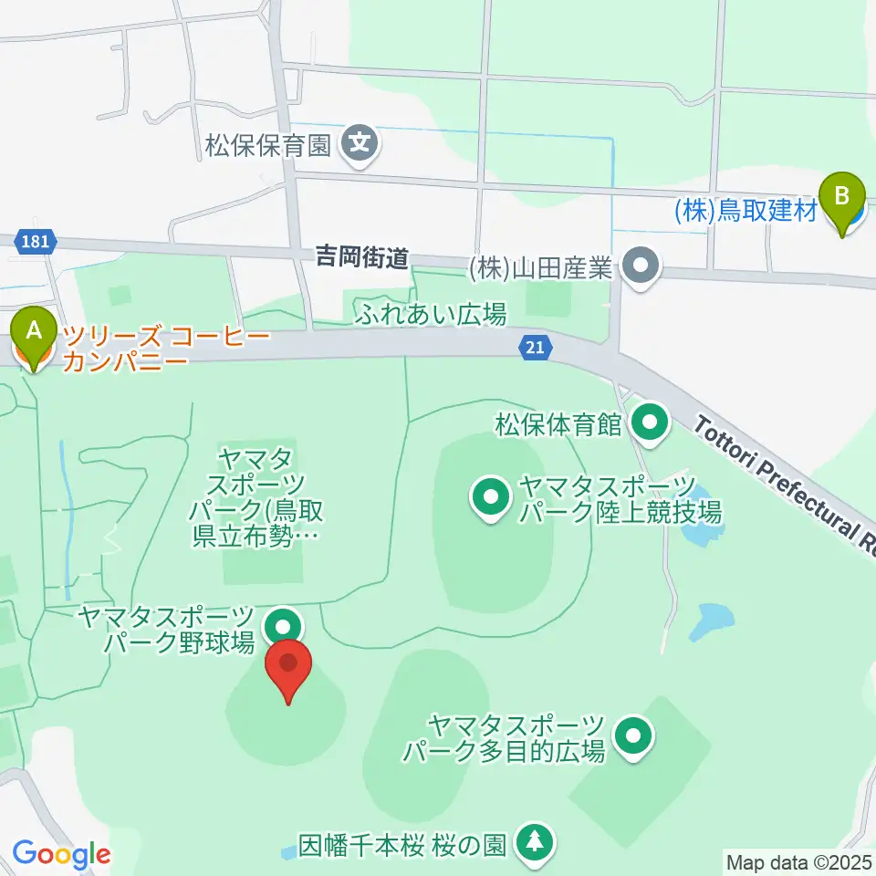 ヤマタスポーツパーク野球場周辺のファミレス・ファーストフード一覧地図