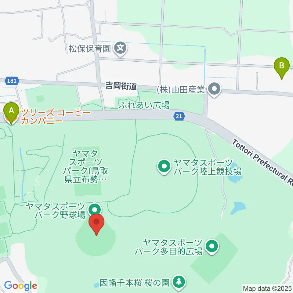 ヤマタスポーツパーク野球場周辺のファミレス・ファーストフード一覧地図