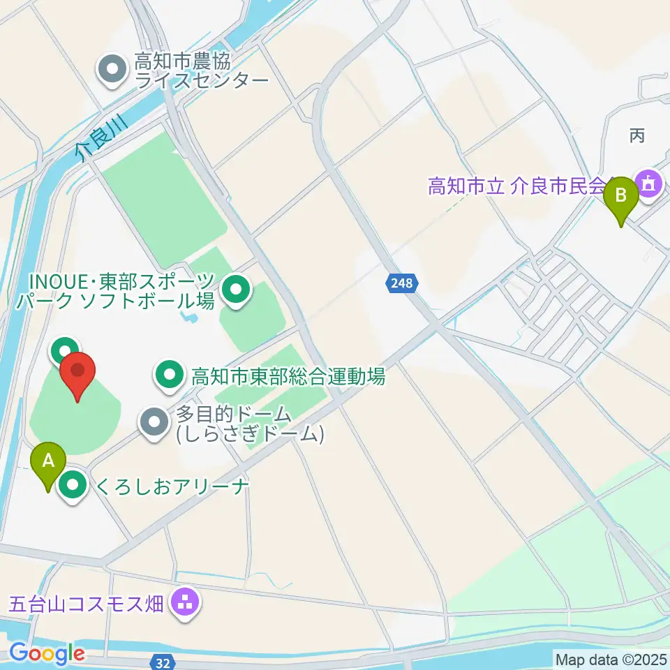 高知市東部総合運動場野球場周辺のファミレス・ファーストフード一覧地図