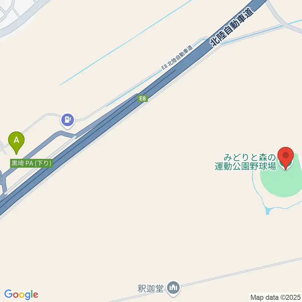 みどりと森の運動公園野球場周辺のファミレス・ファーストフード一覧地図