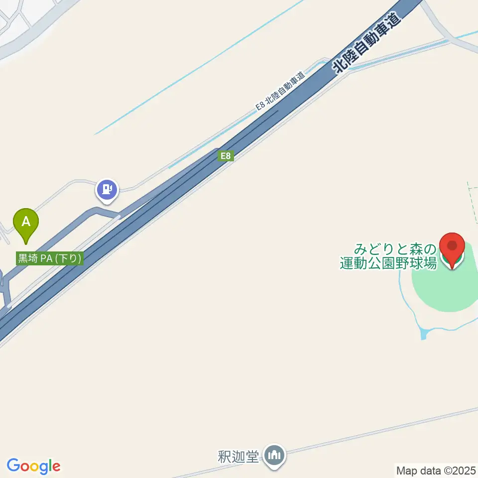 みどりと森の運動公園野球場周辺のファミレス・ファーストフード一覧地図