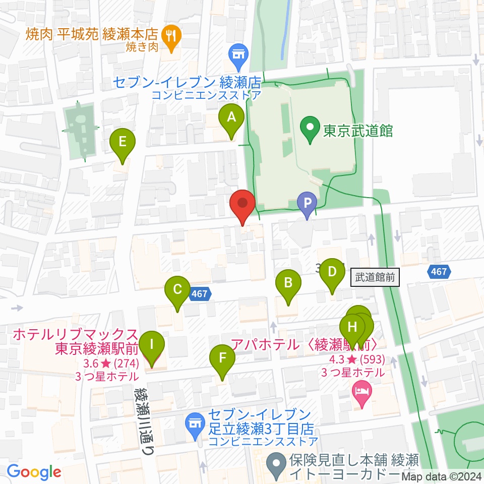 カフェオレーベルスタジオ周辺のファミレス・ファーストフード一覧地図