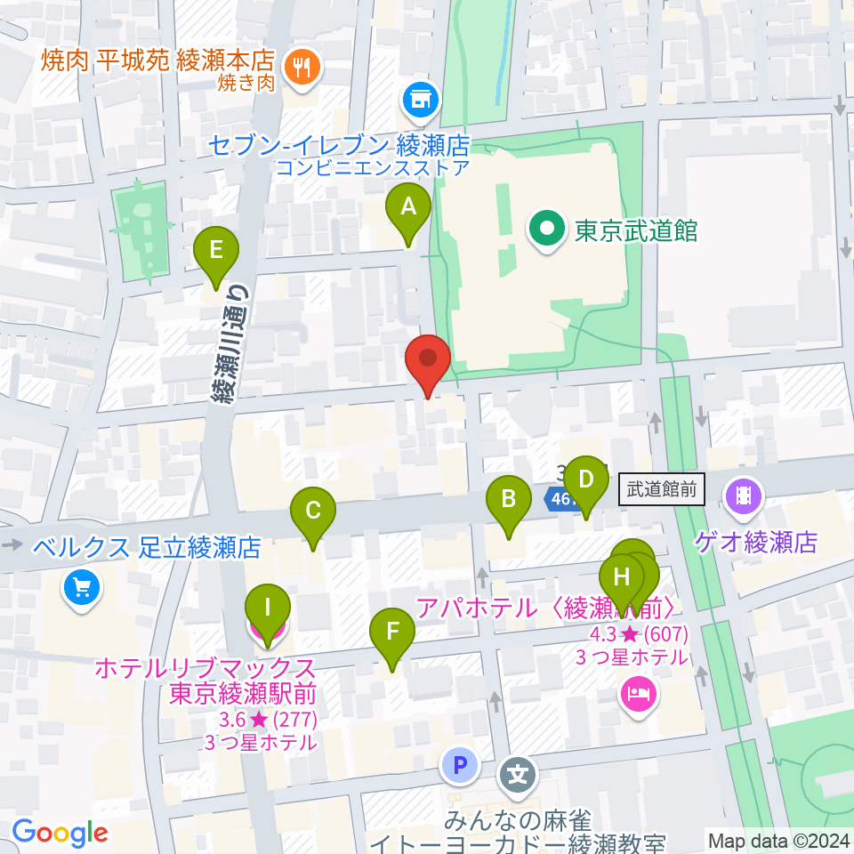 カフェオレーベルスタジオ周辺のファミレス・ファーストフード一覧地図