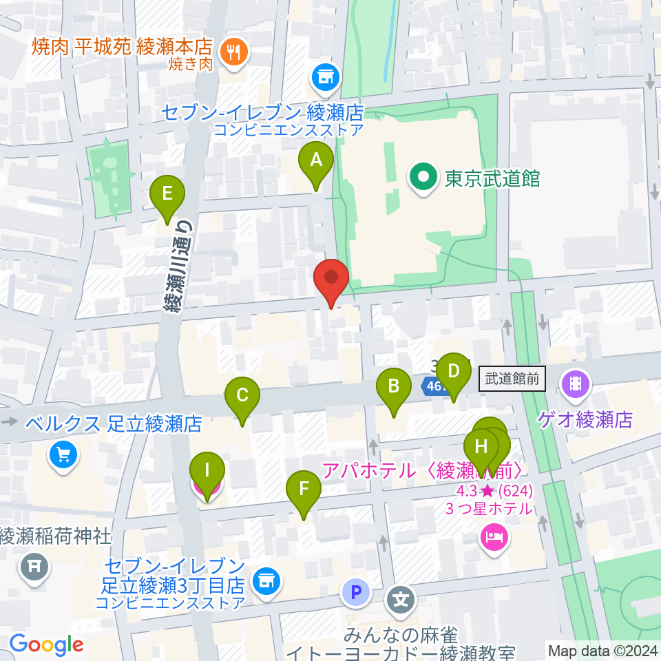 カフェオレーベルスタジオ周辺のファミレス・ファーストフード一覧地図