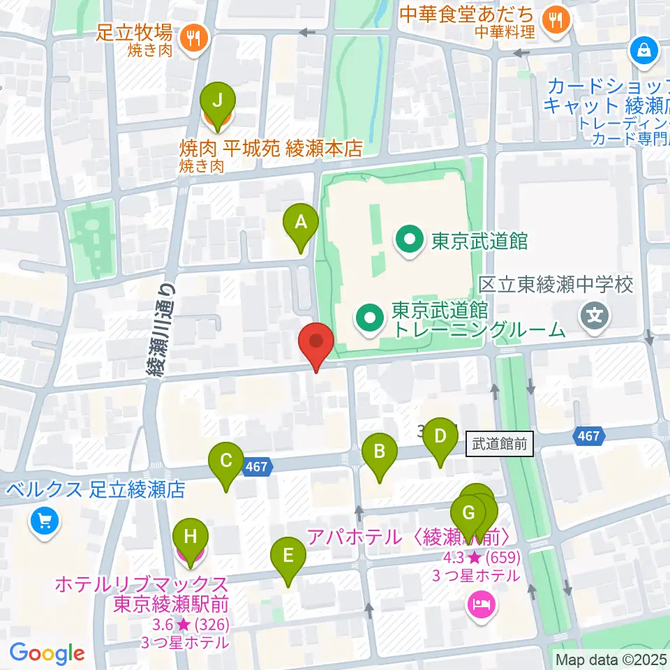 カフェオレーベルスタジオ周辺のファミレス・ファーストフード一覧地図
