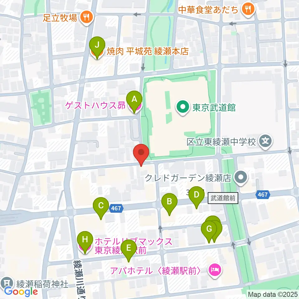 カフェオレーベルスタジオ周辺のファミレス・ファーストフード一覧地図
