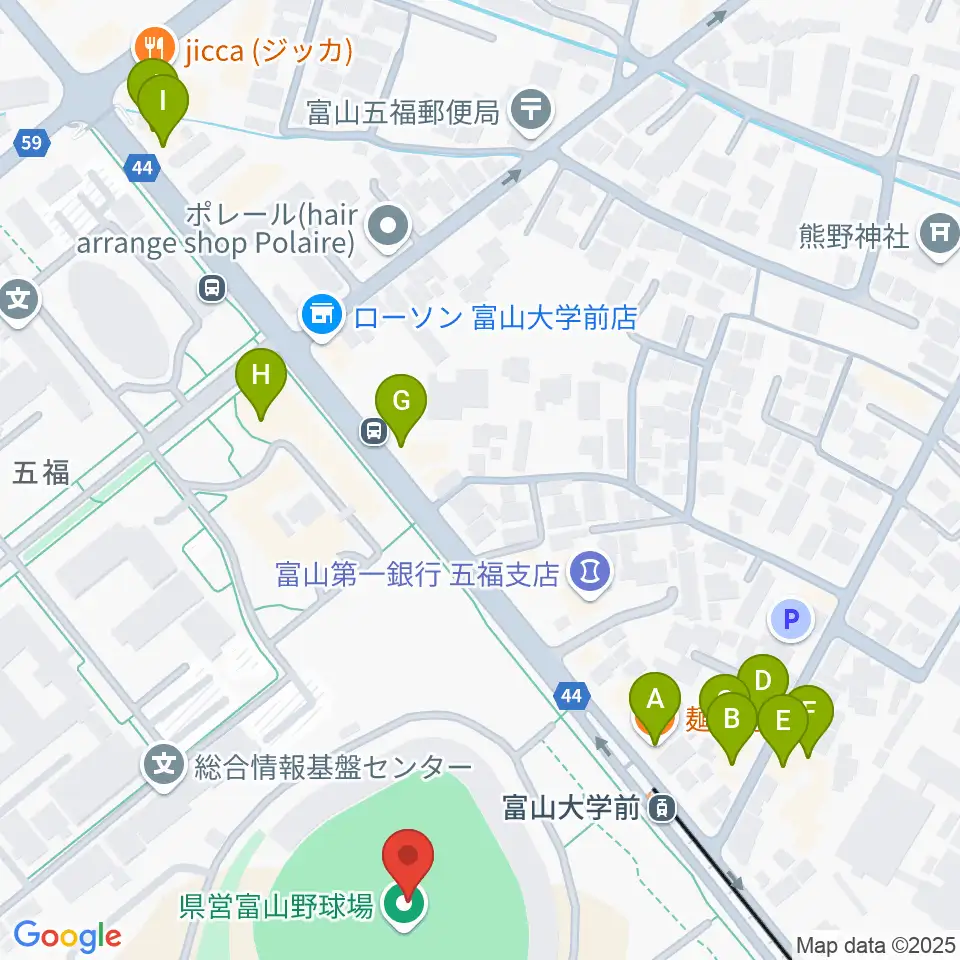 県営富山野球場周辺のファミレス・ファーストフード一覧地図