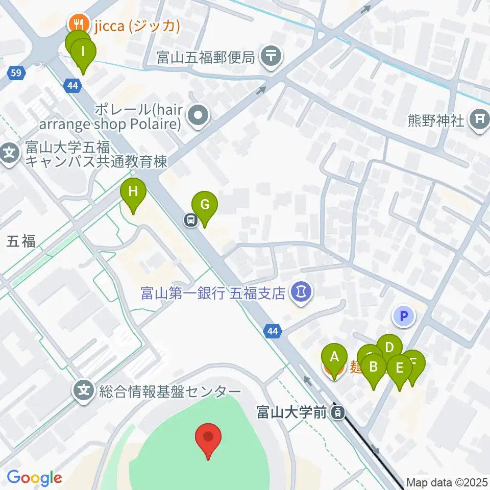 県営富山野球場周辺のファミレス・ファーストフード一覧地図