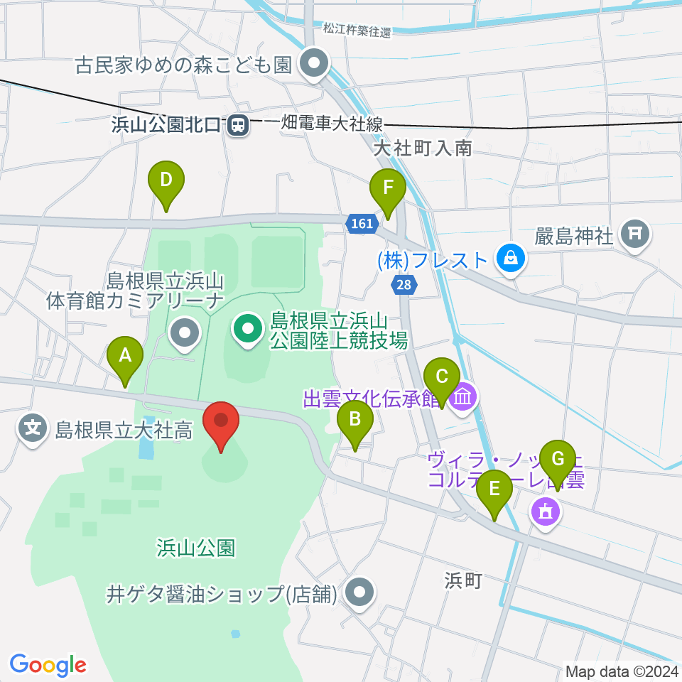 島根県立浜山公園野球場周辺のファミレス・ファーストフード一覧地図