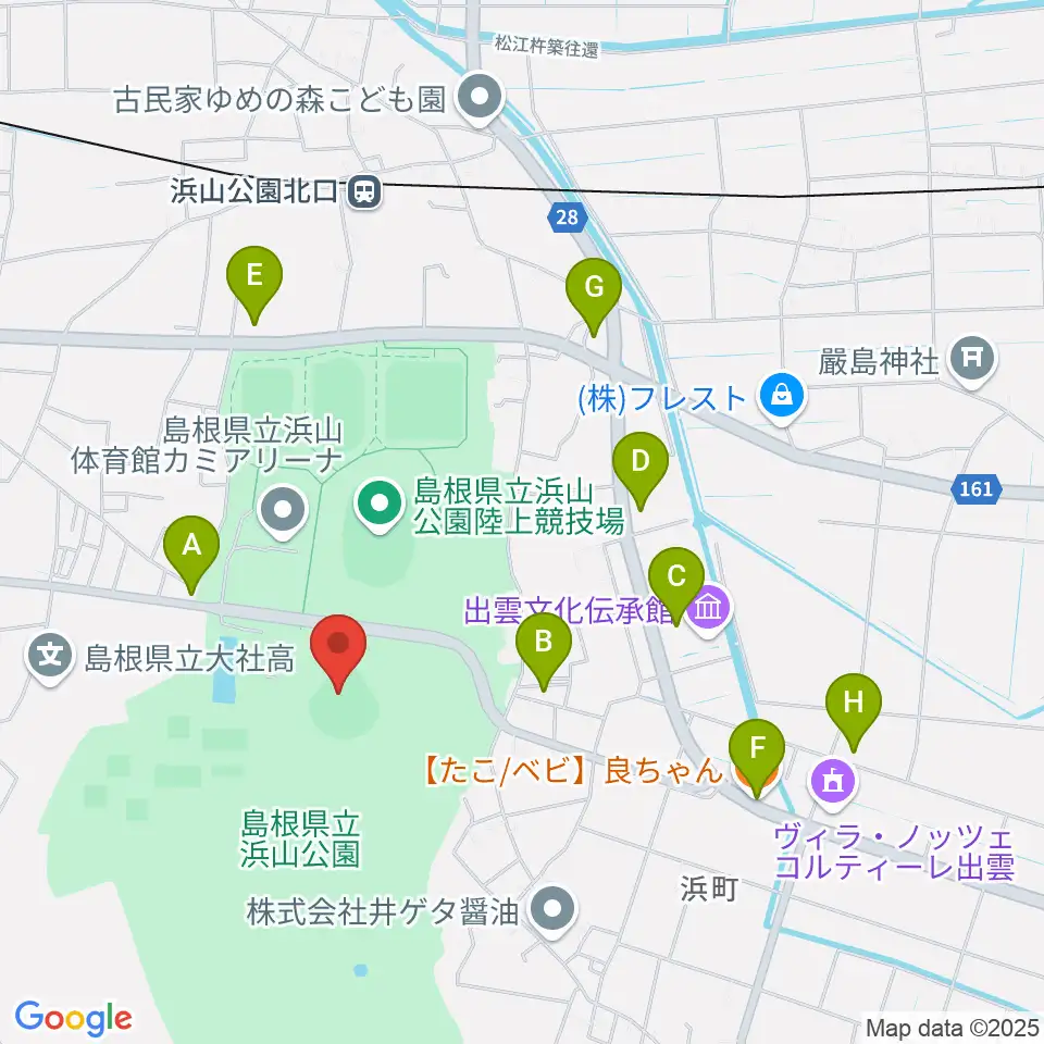島根県立浜山公園野球場周辺のファミレス・ファーストフード一覧地図