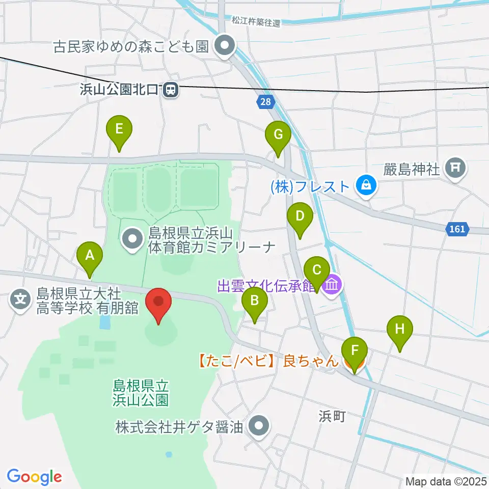 島根県立浜山公園野球場周辺のファミレス・ファーストフード一覧地図