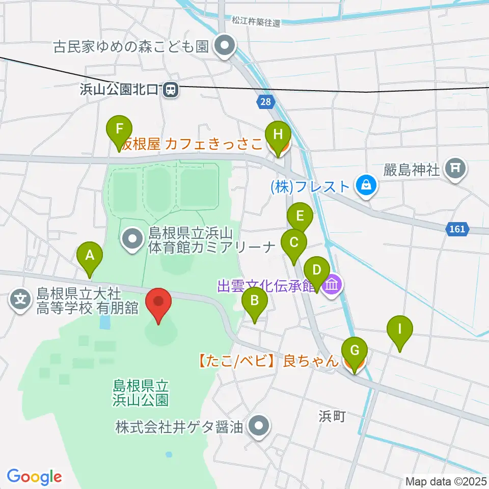 島根県立浜山公園野球場周辺のファミレス・ファーストフード一覧地図