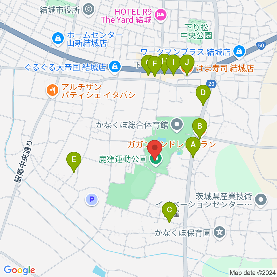 鹿窪運動公園野球場周辺のファミレス・ファーストフード一覧地図