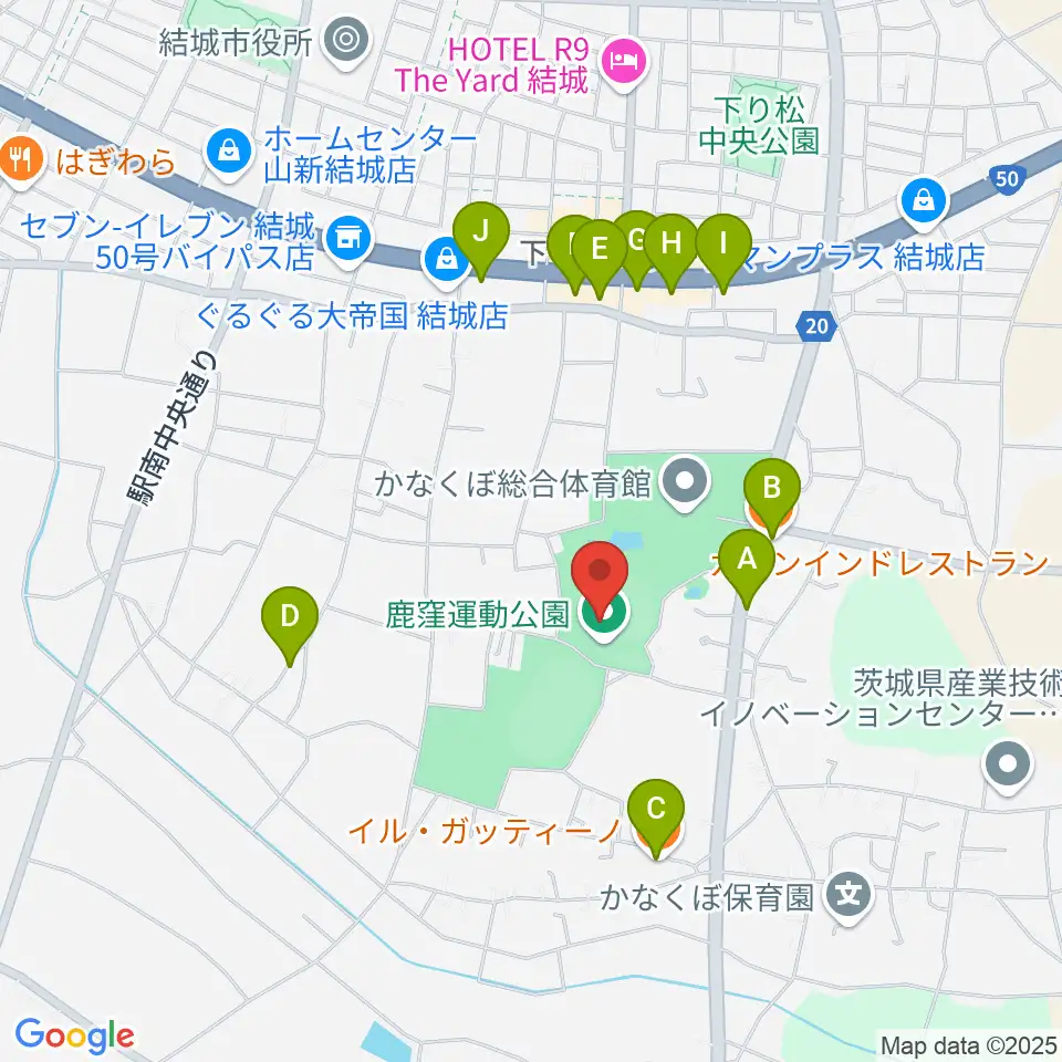 鹿窪運動公園野球場周辺のファミレス・ファーストフード一覧地図