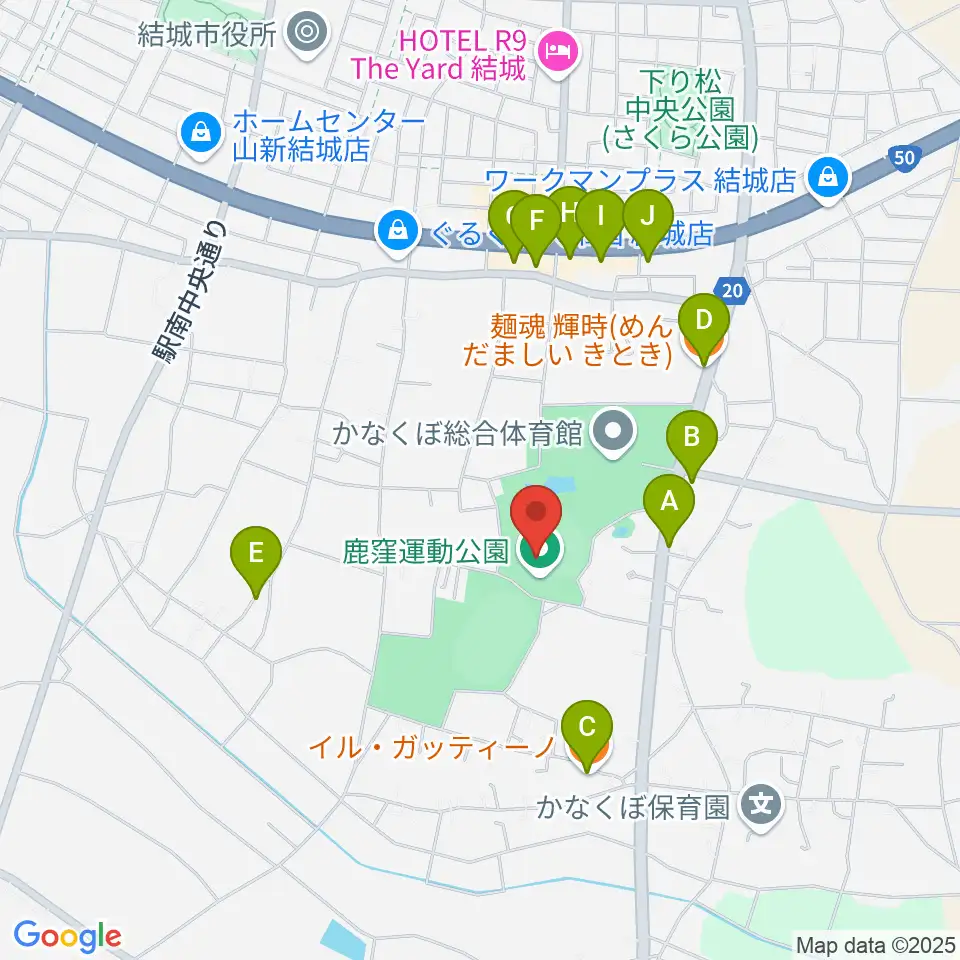 鹿窪運動公園野球場周辺のファミレス・ファーストフード一覧地図