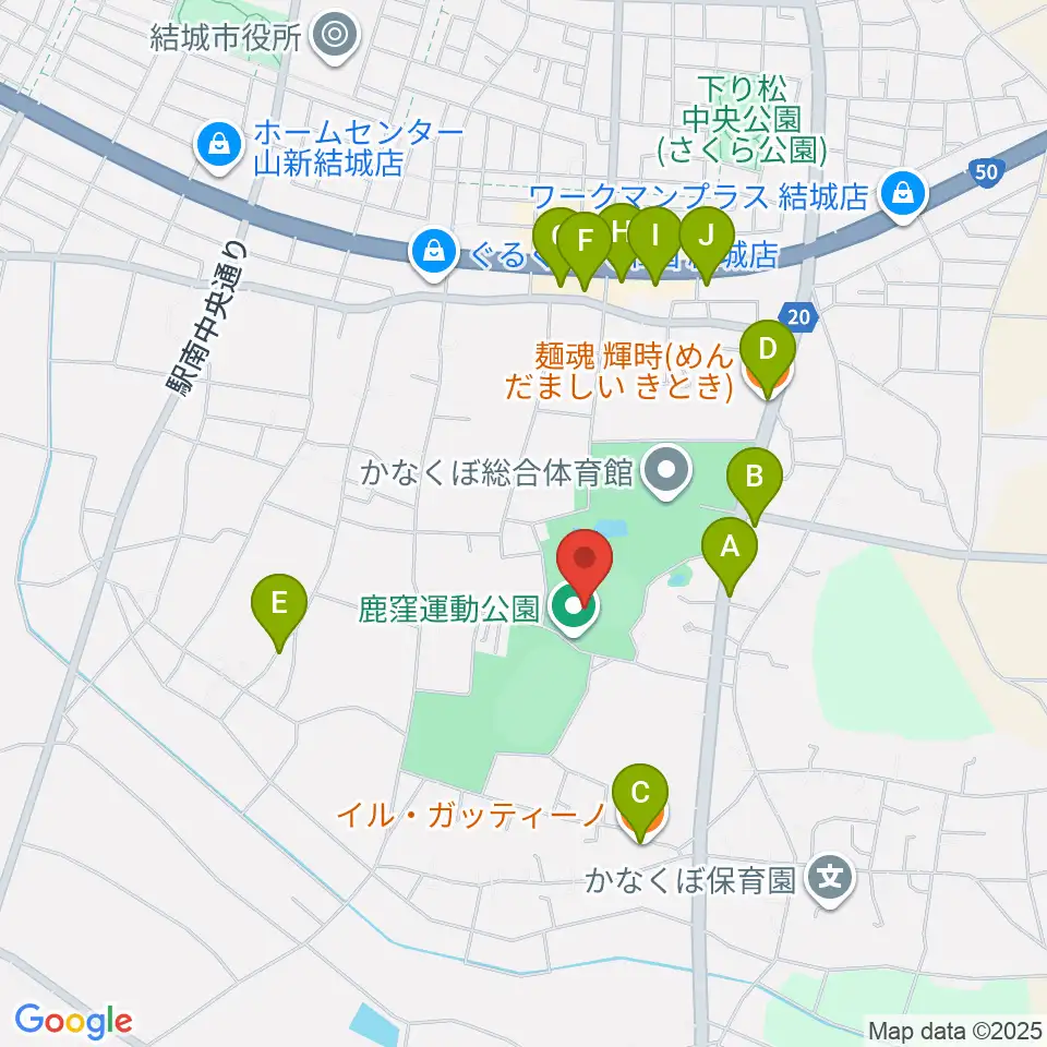 鹿窪運動公園野球場周辺のファミレス・ファーストフード一覧地図