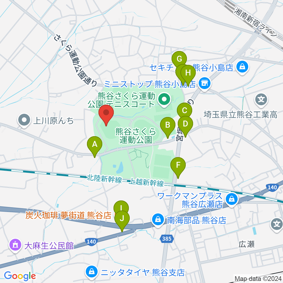 おふろcafe'ハレニワスタジアム熊谷周辺のファミレス・ファーストフード一覧地図