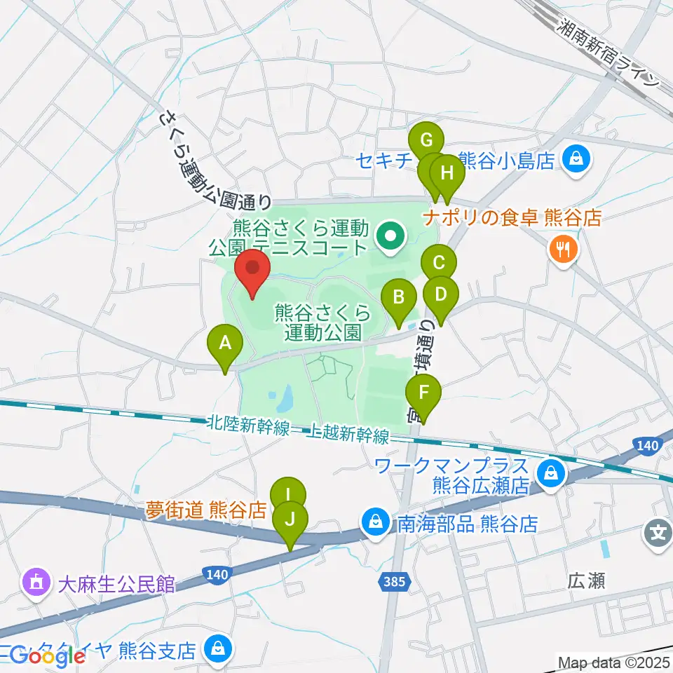 おふろcafe'ハレニワスタジアム熊谷周辺のファミレス・ファーストフード一覧地図