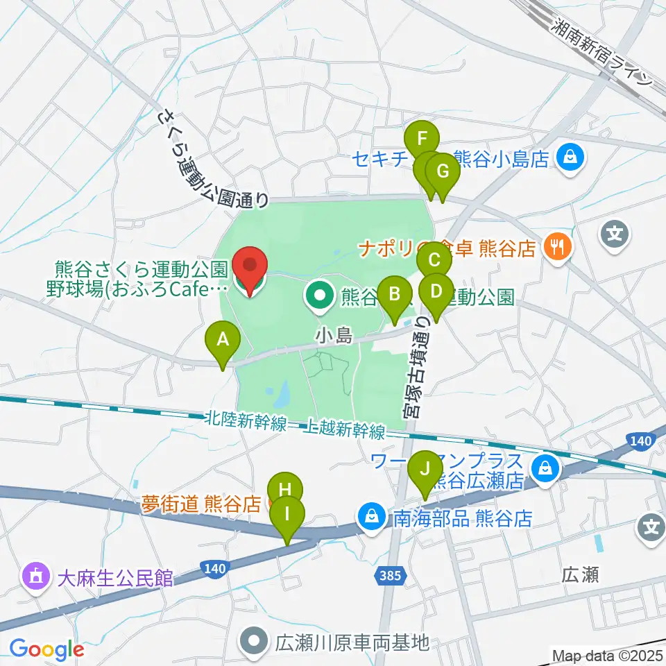 おふろcafe'ハレニワスタジアム熊谷周辺のファミレス・ファーストフード一覧地図