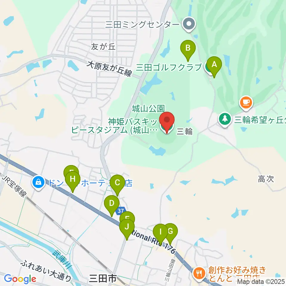 神姫バスキッピースタジアム周辺のファミレス・ファーストフード一覧地図