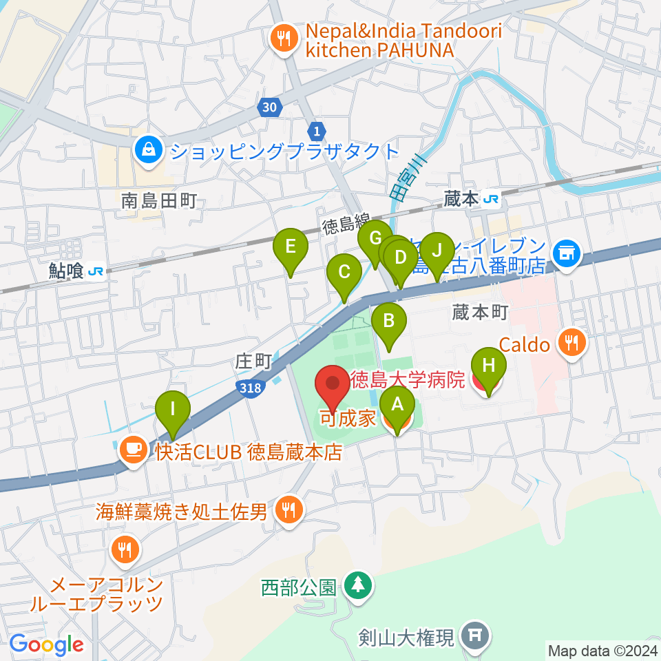 むつみスタジアム周辺のファミレス・ファーストフード一覧地図