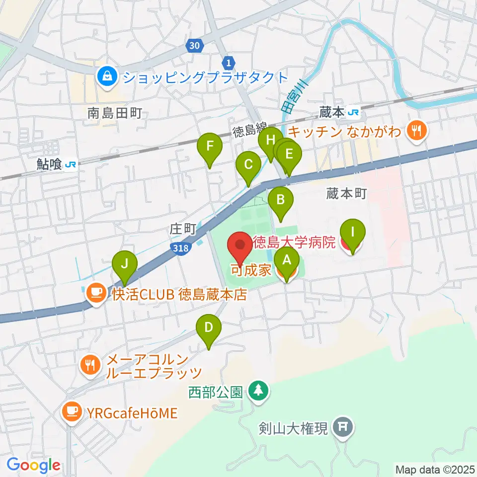 むつみスタジアム周辺のファミレス・ファーストフード一覧地図