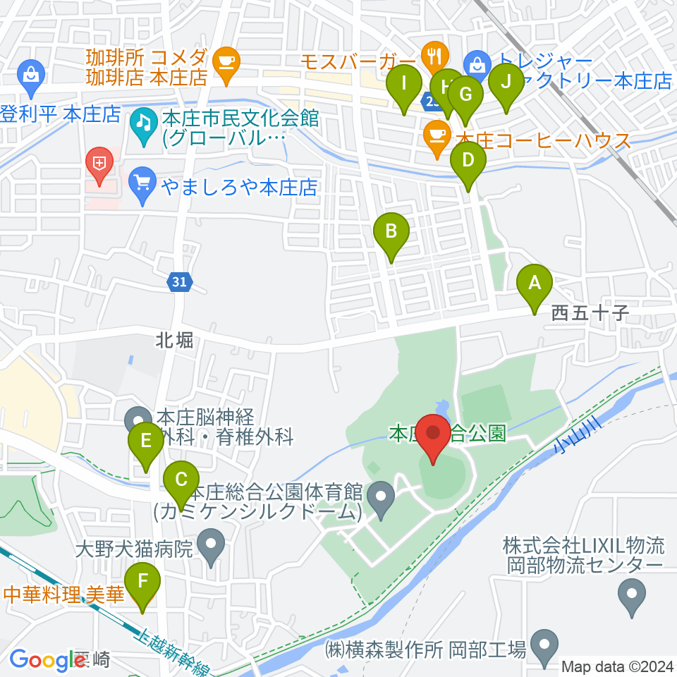 ケイアイスタジアム周辺のファミレス・ファーストフード一覧地図