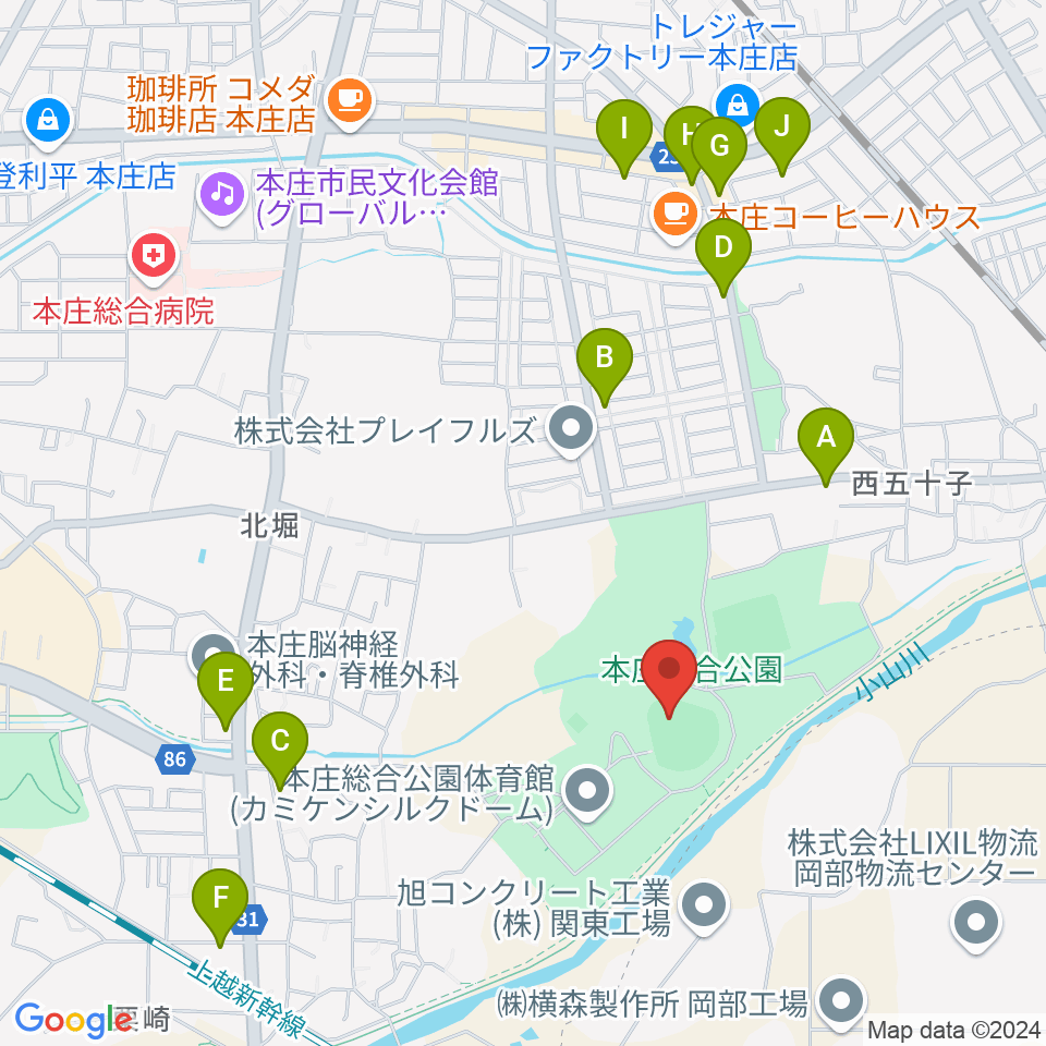 ケイアイスタジアム周辺のファミレス・ファーストフード一覧地図