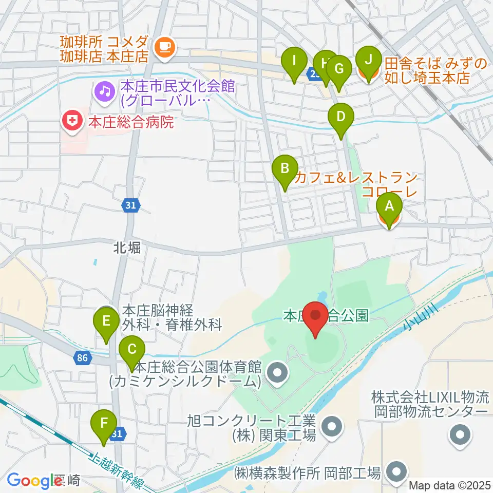 ケイアイスタジアム周辺のファミレス・ファーストフード一覧地図