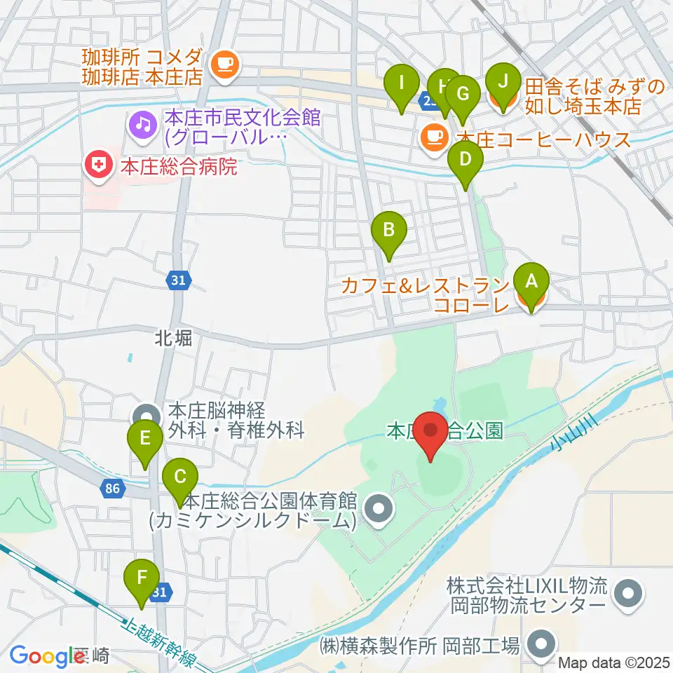 ケイアイスタジアム周辺のファミレス・ファーストフード一覧地図