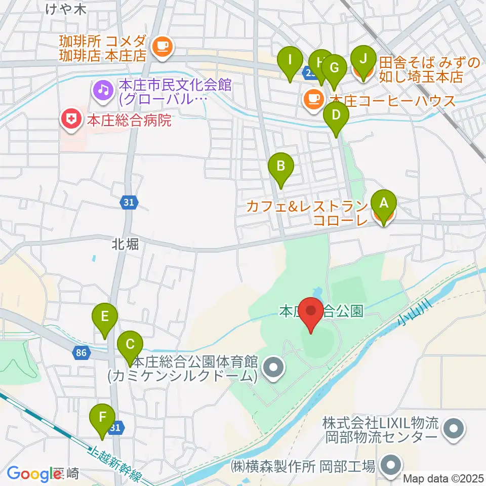 ケイアイスタジアム周辺のファミレス・ファーストフード一覧地図