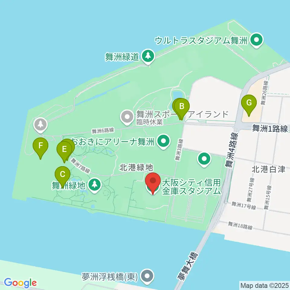 大阪シティ信用金庫スタジアム周辺のファミレス・ファーストフード一覧地図