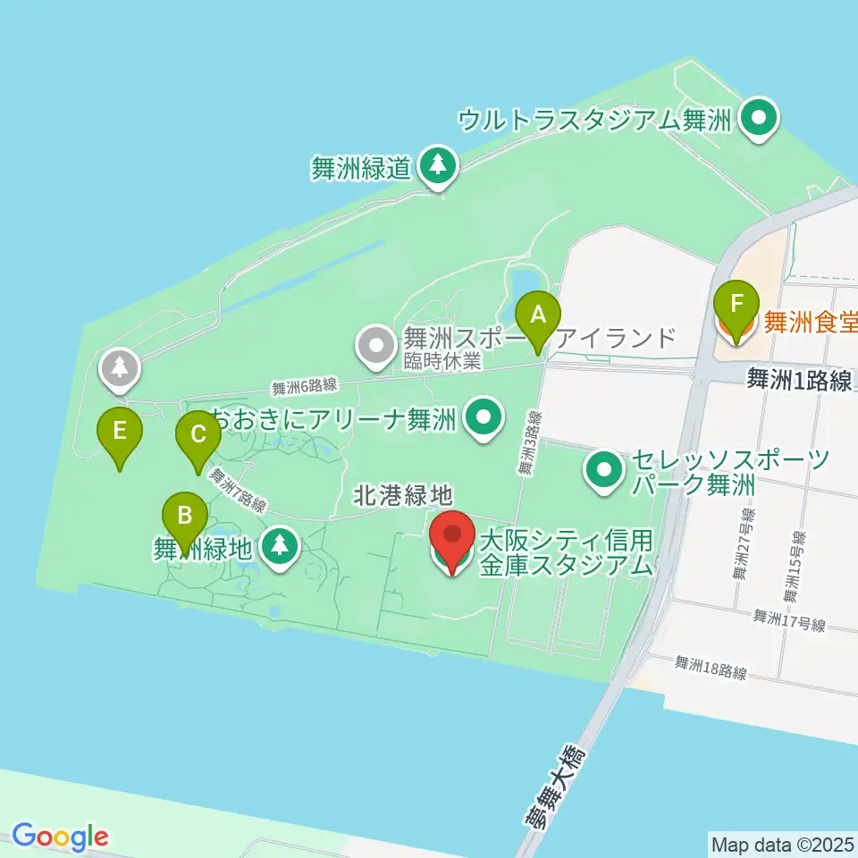 大阪シティ信用金庫スタジアム周辺のファミレス・ファーストフード一覧地図