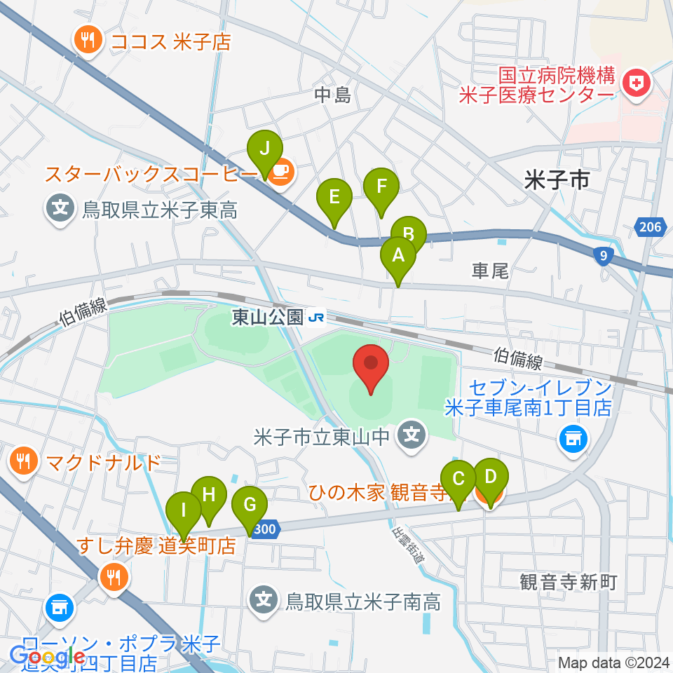 どらドラパーク米子市民球場周辺のファミレス・ファーストフード一覧地図