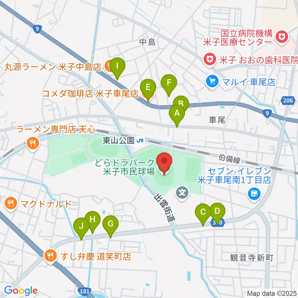 どらドラパーク米子市民球場周辺のファミレス・ファーストフード一覧地図