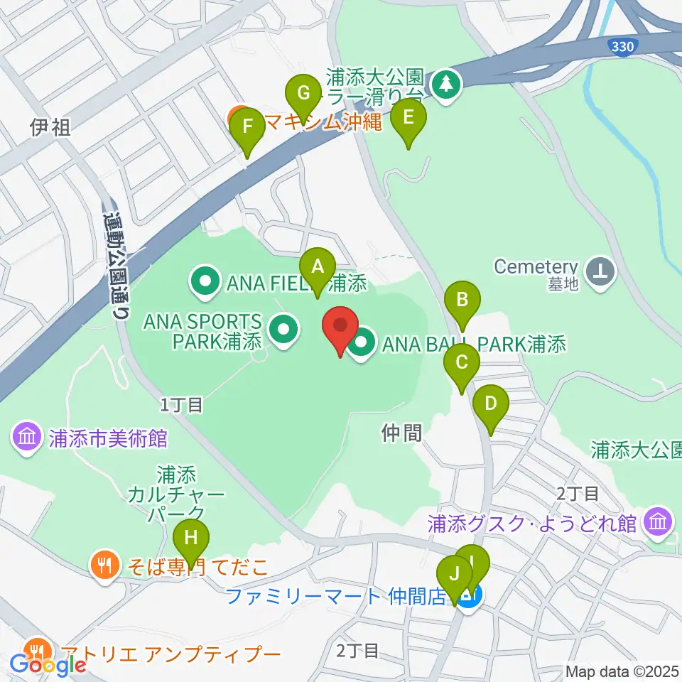 ANA BALL PARK浦添周辺のファミレス・ファーストフード一覧地図