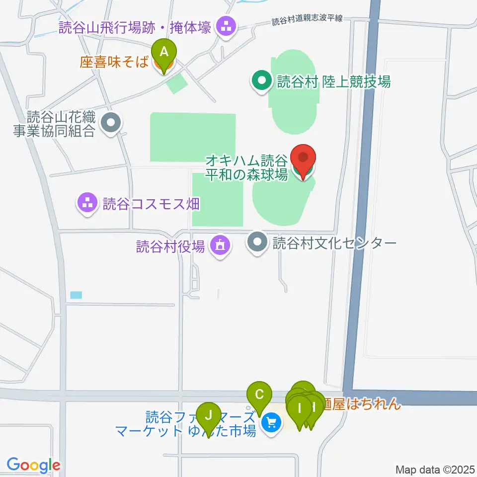 オキハム読谷平和の森球場周辺のファミレス・ファーストフード一覧地図