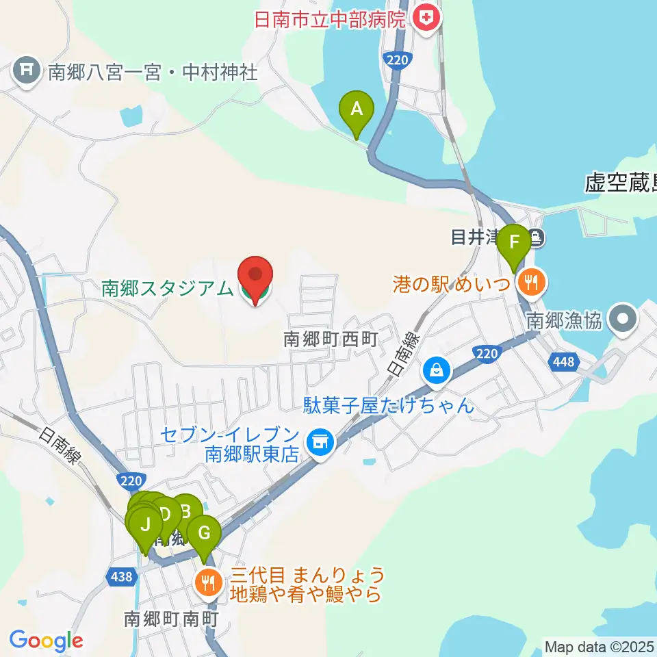 南郷スタジアム周辺のファミレス・ファーストフード一覧地図