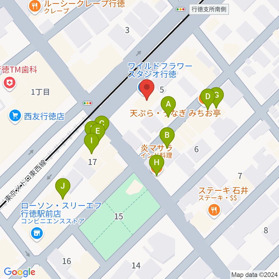 ワイルドフラワー・スタジオ行徳周辺のファミレス・ファーストフード一覧地図