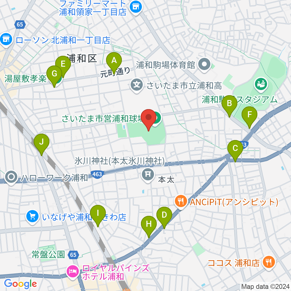 アイル・スタジアム浦和周辺のファミレス・ファーストフード一覧地図