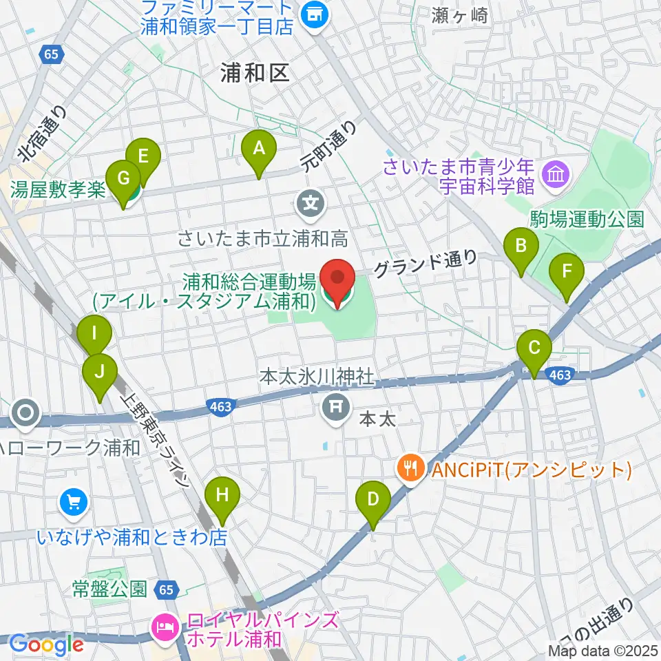 アイル・スタジアム浦和周辺のファミレス・ファーストフード一覧地図
