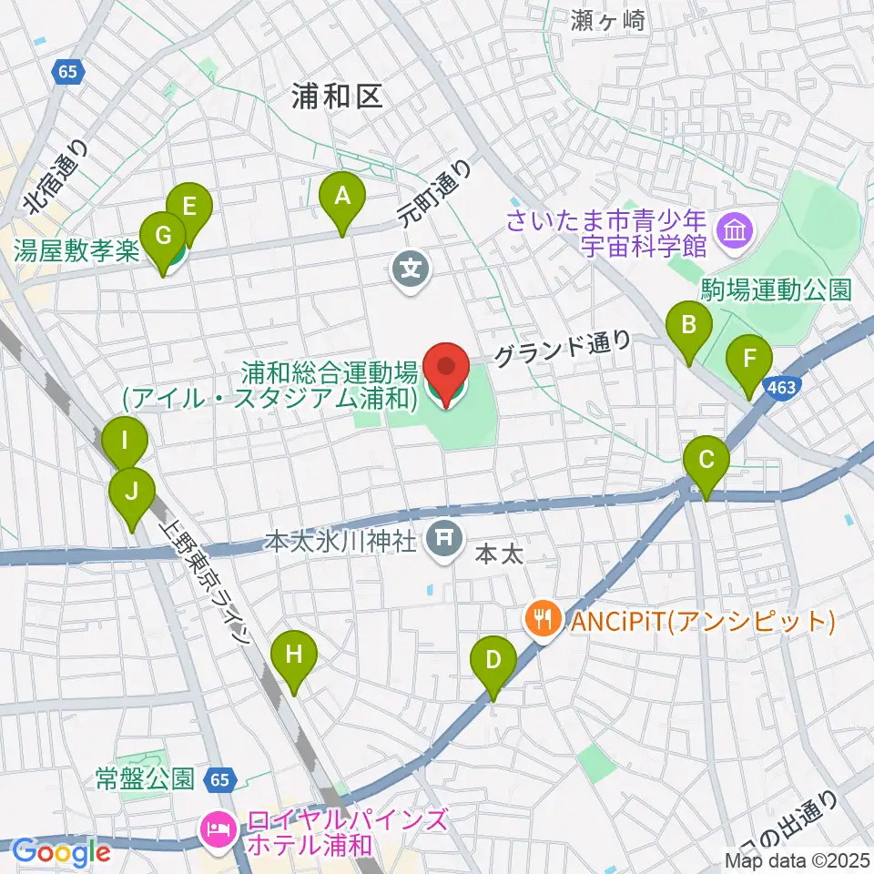 アイル・スタジアム浦和周辺のファミレス・ファーストフード一覧地図